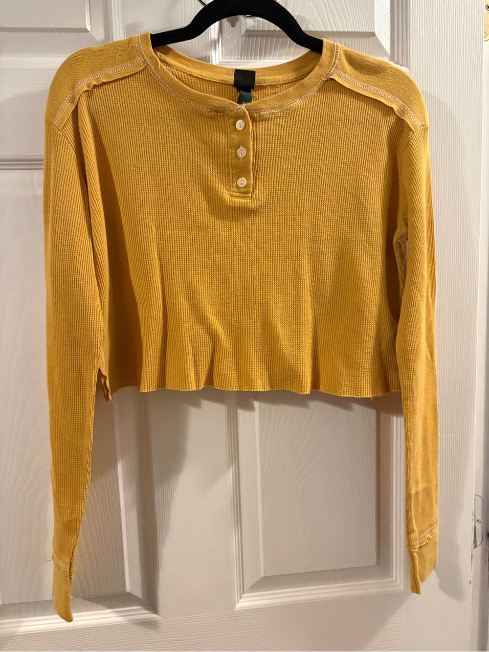 wild fable Mustard Yellow Cropped Henley Long Sleeve Top